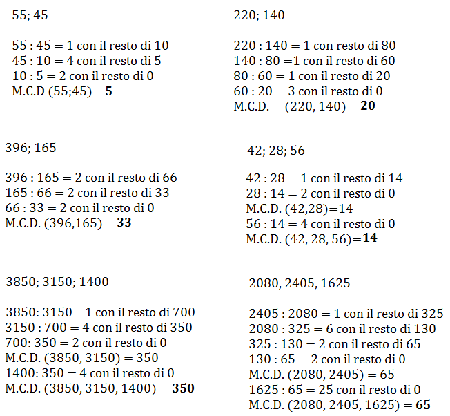 Esercizi Sul M C D Con Le Divisioni Successive Matematica Prima Media