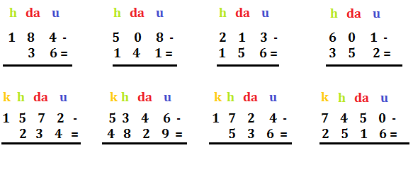 La Sottrazione In Colonna Programma Matematica Terza Elementare